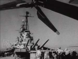 1949- Armée marine É.-U. : Arrivée à Cherbourg du « Missouri ».
